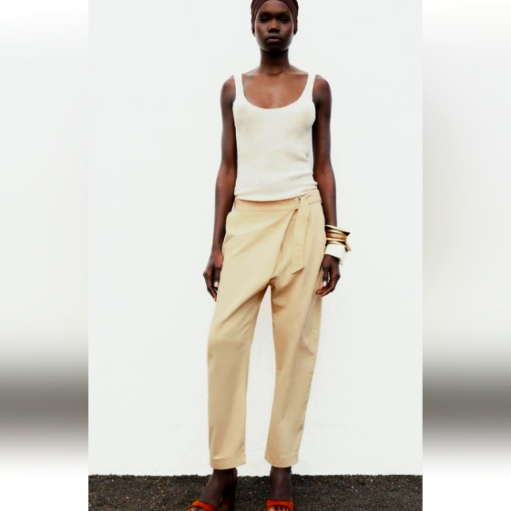 ZARA BEIGE PANTS WITH SIDE STRAP